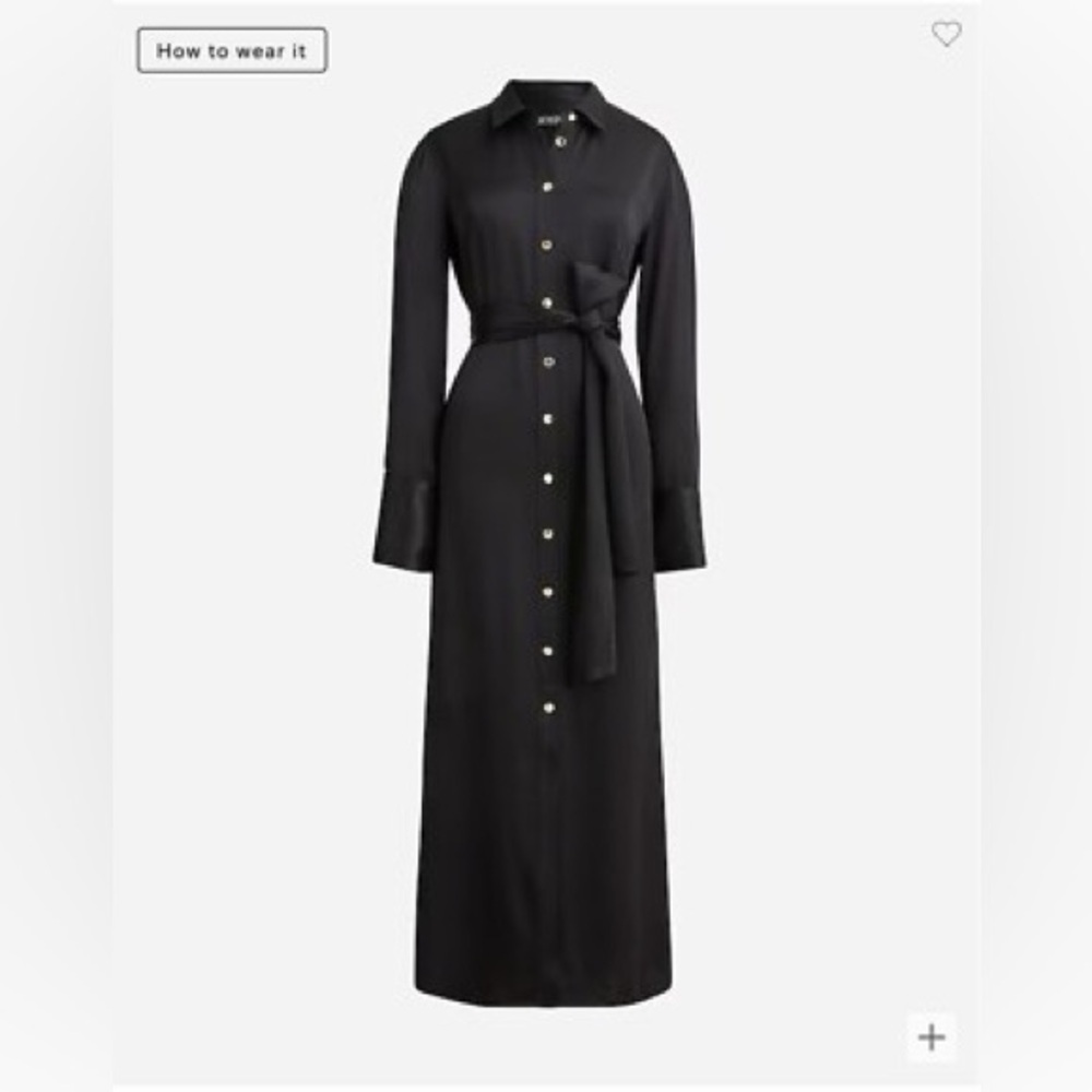 J. Crew Black Button Up Belter Midi Dress With Sleeves